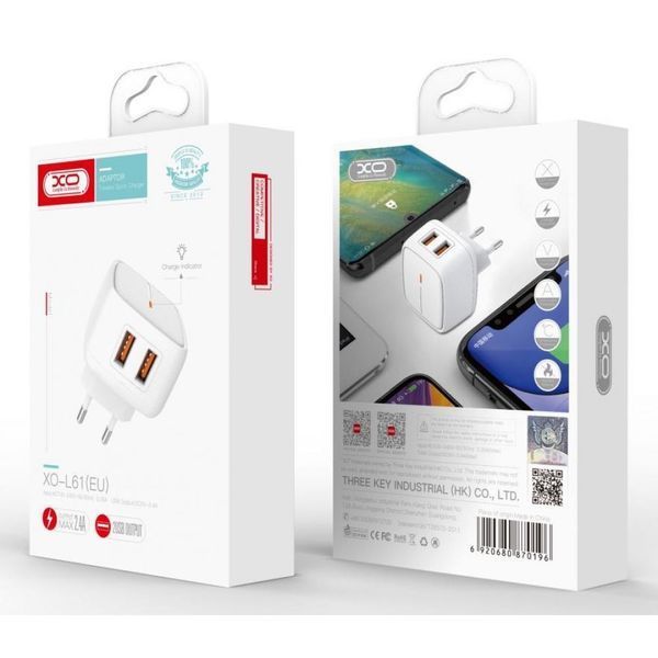 Зарядний пристрій XO L61 2USB / 2.4A (Lightning) ZP04 фото